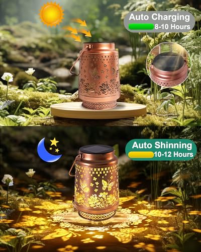 Butterfly Gifts for Women Butterfly Solar Lantern Mothers Day Gifts Birthday Gifts for Women Mom Grandma Sister Friend Garden Decor Metal Solar Lights Outside Decorative for Yard Patio Pathway Porch - style: Butterfly with Flower