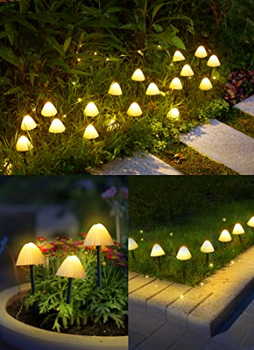Solar Mushroom Garden Lights for Outside, 20 LED 32.8FT Solar Pathway Lights Outdoor Waterproof for Fence with 8 Lighting Modes for Patio Yard Decorative - style: Mushroom