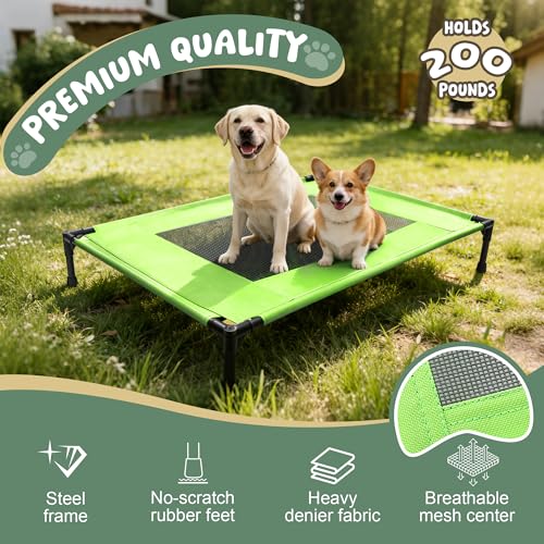 Elevated Dog Bed for Large Dogs - Outdoor Cooling Cot with Washable Breathable Mesh, Portable Raised Pet Bed with Non-Slip Feet & Waterproof Teslin, Heavy Duty & Chew Proof for Camping (Green, Small) - color: Green, size: Small 26"l X 17"w X 7"h