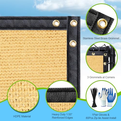 Privacy Fence Screen,with Gloves, 4X50FT Heavy Duty 220GSM 98% Blockage Privacy Screen Fence for Outdoor Wall Garden Yard Backyard (Sand) - color: Sand, size: 4x50 Ft