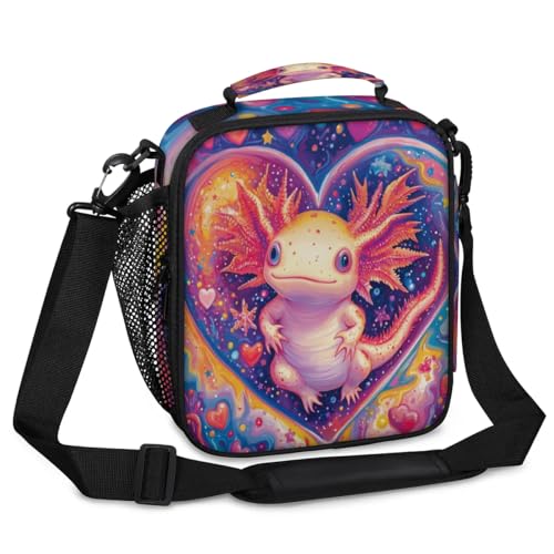 Insulated Lunch Box for Girls Kids Axolotl Lunch Bags Reusable Portable Lunchbox with Adjustable Shoulder Strap and Water Bottle Holder for Work School Travel - color: Axolotl