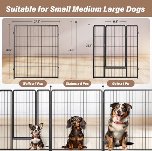 Simple Deluxe Dog Playpen Indoor Outdoor, 32" Height 8 Panels Fence with Anti-Rust Coating, Metal Heavy Portable Foldable Dog Pen for Small/Medium Dogs RV Camping, Black - color: Black, size: 08 Panels 32 inch, style: Metal