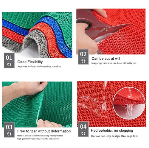 Drainage Non Slip Mats 3'x3.3' Heavy Duty Commercial Floor Mat Mesh Hollow Door Mat Roll for Swimming Pool Bathroom Kitchen Garage Indoor Outdoor Wet Area,Gray/Grey,0.9×1M/3×3.3FT - color: Gray/Grey, size: 35.4" x 39.4"