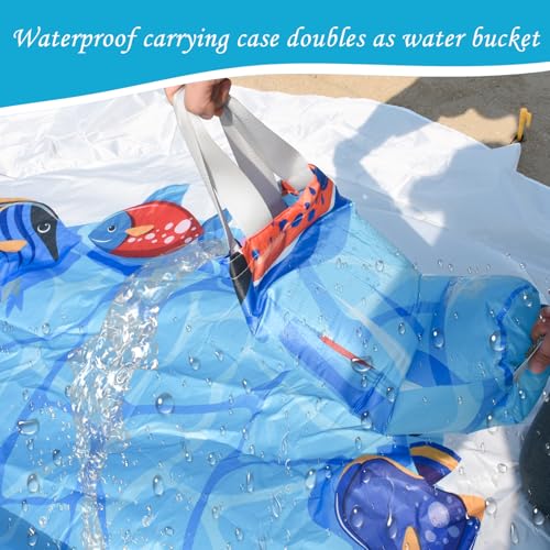 Dia 6.5Ft Baby Beach Pool, 2 in 1 Portable Round Kids Beach Play Pool Puddle Toddler Beach Blanket and Kiddie Pools Blue Cartoon Childs Sand Pit Paddling Pools with Water Bag for Boy Girl Outdoors - size: Round Diameter 2m / 6.5ft