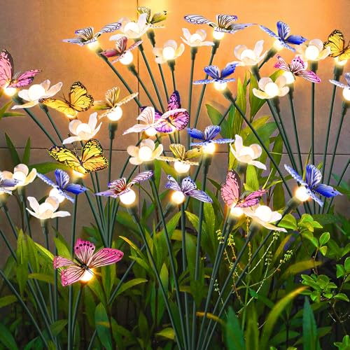 FENSAN Solar Garden Lights,2packs-16LED,Outdoor Solar Powered Decor for Yard, Patio, Pathway, IP65 Waterproof Butterfly Lights - color: butterfly 2packs