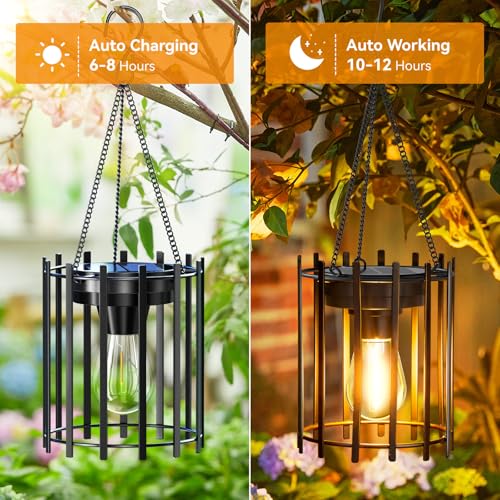 KOOPER Solar Lanterns Outdoor Waterproof, Upgraded Bright Hanging Solar Lights Outdoor Lanterns Decorative, Auto ON/Off Metal Hanging Lantern Lights for Proch Yard Patio Garden Decor 2 Pack - size: 2 PACK