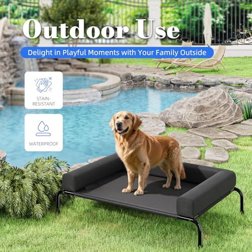 Simple Trending Elevated Dog Bed for Large Dogs, Cooling Raised Dog Cot with Bolsters, Breathable Pet Bed for Outdoor, 47.75" x 31", Black - color: Black
