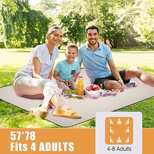 G GOOD GAIN Picnic Blanket Waterproof, Linen Feel Outdoor Blanket Extra Large - Foldable Beach Mat with Carry Strap for Camping, Park, Travel (White Flower) - color: White Flower