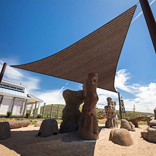 9' x 10' x 14' Brown Sun Shade Sail Triangle Canopy, 95% UV Blockage Awning Shelter Fabric Cloth Screen for Patio Outdoor Backyard - Heavy Duty Commercial Grade (Custom Size - Made in USA) - color: Brown, size: 9' x 10' x 14'