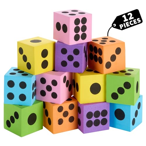 Neon Big Foam Dice Set - 12-Pack, Jumbo, and Colorful Dice for Kids - Ideal for Boosting Math Skills, Great Gifts, and Party Fun - style: 12 Pack