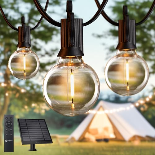 Brightown 75FT Solar String Lights Outdoor Waterproof with Remote, Solar Patio Lights with 35 Shatterproof LED Bulbs, 3 Light Mode, Dimmable & Timer, Hanging String Lights for Porch Garden Bistro - size: 75FT G40