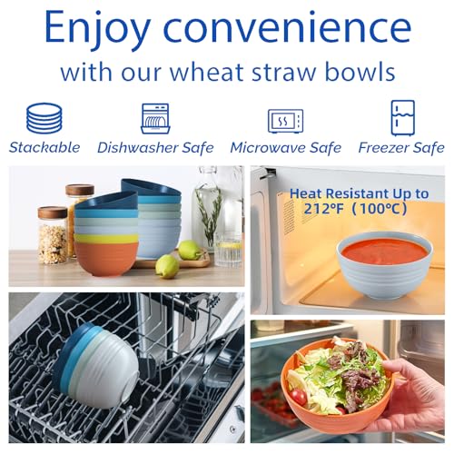 Homestockplus 24 OZ Wheat Straw Cereal Bowls Set of 8, Unbreakable & Reusable Bowls, BPA Free Eco Friendly, Microwave & Dishwasher Safe, Multi Color Bowls for Ramen, Soup, Salad - color: Multicolor, size: 24 oz
