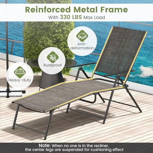 Giantex Lounge Chair Outdoor Set of 2 - Tanning Chair with 6 Adjustable Backrest, 2-Level Footrest, Folding Sunbathing Lounger for Patio, Poolside, Yard, Chaise Lounge Chair, Beach Chair (Brown) - color: Brown