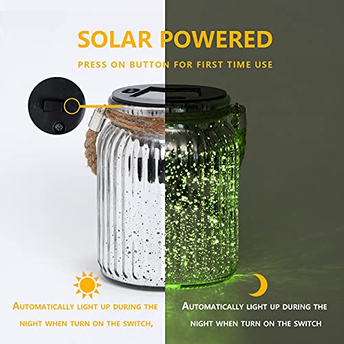 Hanging Solar Lantern Lights Outdoor 2 Pack,20 LED Solar Mercury Glass Mason Jar Hanging Lights Waterproof for Tree, Table, Yard, Garden, Patio, Holiday Party Outdoor Decor, Color Changing - style: Multi-colored