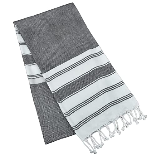 GLAMBURG Peshtemal Turkish Towel Cotton Beach Towels Oversized 36x71 Set of 4, Cotton Beach Towels for Adults, Soft Durable Absorbent Extra Large Bath Sheet Hammam Towel - Black - color: Black, size: 4 Pack