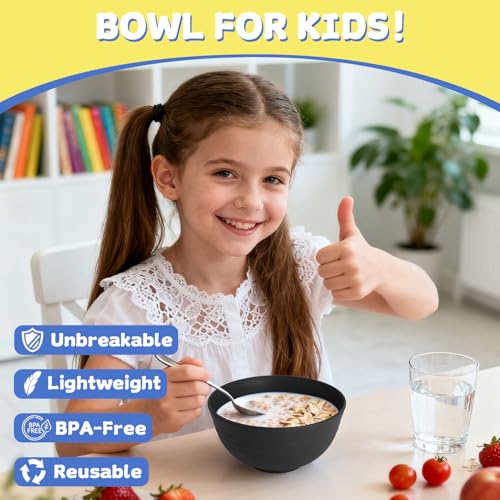 Wheat Straw Bowls Set of 6, Unbreakable Lightweight 26 OZ Cereal Bowls for Kitchen, Reusable Salad Bowl, Microwave & Dishwasher Safe Bowl Set, Black - color: Black, size: 26 Oz