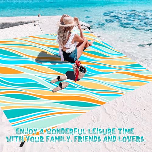 Beach Blanket Waterproof Sandproof 1-7 Adult Oversized 78 '' × 81 '' Lightweight Durable Compact Sand Free Extra Large Beach Mat for Travel Camping Hiking Picnic - color: Wave1, size: 78“x81”