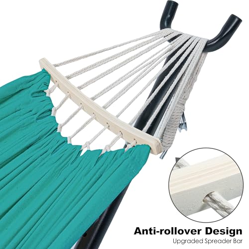 Gafete Double Hammock with Stand for Outside, Upgraded Spreader Bar, Heavy Duty Space Saving Steel Stand 2 Person, Side Pockets, Easy Assembly, 600lbs Weight Capacity, Indoor & Outdoor (Aqua Blue) - color: Aqua Blue