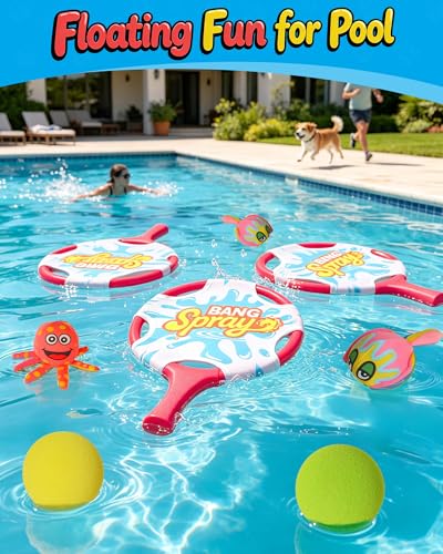 Water Paddle Toss Game for Kids & Family, Floating Beach Paddle Game with 4 Paddles, 4 Animal-Shaped Balls and 2 Round Balls, Pool Beach Toys for Kids, Indoor Outdoor Catch Game for Yard Lawn Sand - size: 4pcs