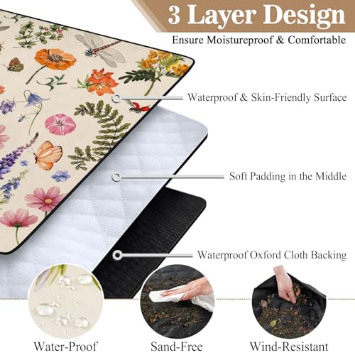 Picnic Blankets Waterproof Foldable Extra Large,80"x 80" Outdoor Beach Blanket Sandproof,3-Layer Lightweight Handy Mat Tote Picnic Camping Rugs for Outside Your Rv (Farmhouse Floral) - color: Picnic Blankets 2