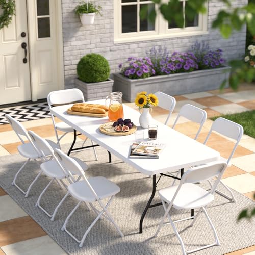6ft Folding Table, Heavy Duty Plastic Card Table with Foldable Steel Legs, Metal Frame Support up to 600 lb, Portable for Indoor, Outdoor, Picnic, Camping, Dining, Party, White - color: White, size: 6FT