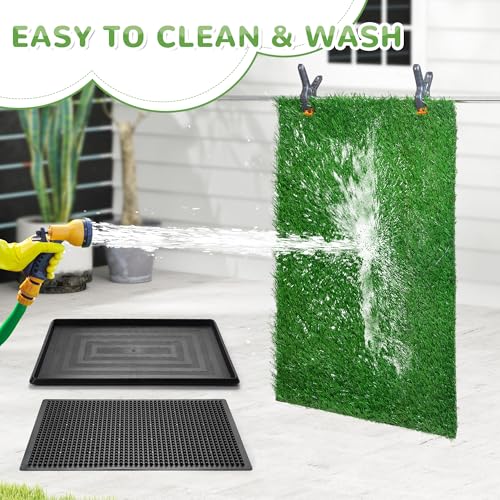 Generic 30" x 20" Dog Grass Pad with Tray, 3-Piece Washable Artificial Grass Pee Pad for Dogs, Large Indoor/Outdoor Pet Toilet - size: L 30x20x2IN-3 Grass Pads