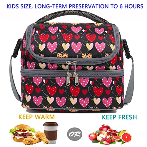 FlowFly Double Decker Cooler Insulated Lunch Bag Large Tote for Boys, Girls, Men, Women, With Adjustable Strap,Heart - color: Heart