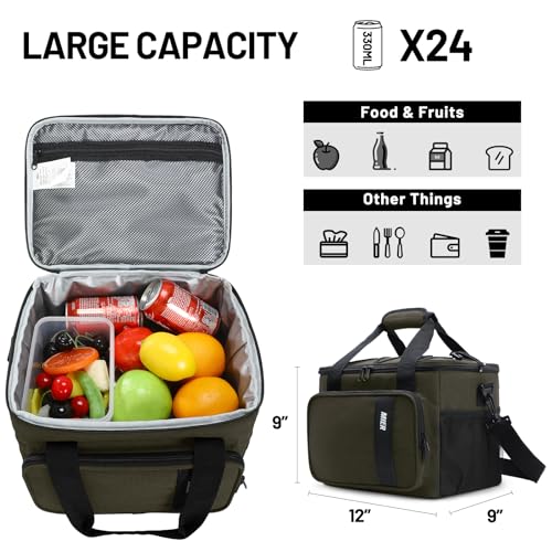 MIER Mens Lunchbox for Work Insulated 24 Cans/15L Large Lunch Bags Leakproof Adult Women Lunch Box Coolers for Travel Beach Picnic Office, Dark Green - color: Green