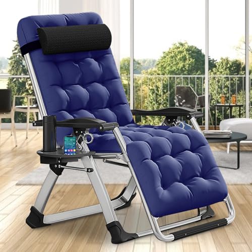 DoCred Comfy Chair, Folding Chair Recliner Chair for Bedroom and Living Room, Folding Reclining Patio Chairs Lounge Chair with Removable Cushion for Indoor Outdoor - color: Blue