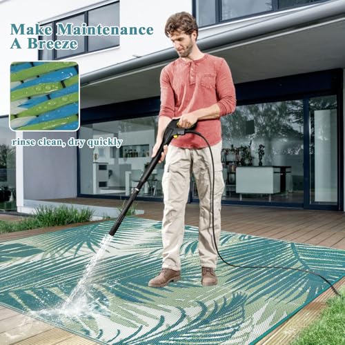 famibay Plastic Outdoor Rug 8x10 Waterproof Outdoor Carpet Patio Rugs Tropical Camping Rug Outside RV Mat Rug All Weather Reversible Lightweight Outdoor Area Rug for Patio Camping RV(Tri-Color Green) - color: Tri-color Green, size: 8' x 10'
