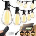 Tenmiro 120FT Solar Outdoor String Lights with Remote and 32+2 LED Shatterproof Bulbs Dimmable & Timing 3 Light Modes Solar Patio String Lights for Cafe, Garden, Deck, Outside Wedding Last for 10+Hrs - size: Solar 120FT