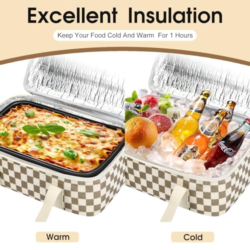 Corduroy Casserole Carrier, Insulated Lasagna Lugger for Hot/Cold Food, Fits 9" x 13" Baking Dish, Thermal Lunch Tote for Potluck & Picnic - Corduroy Khaki Grid - color: Corduroy Khaki Grid, size: 16x10x4 in