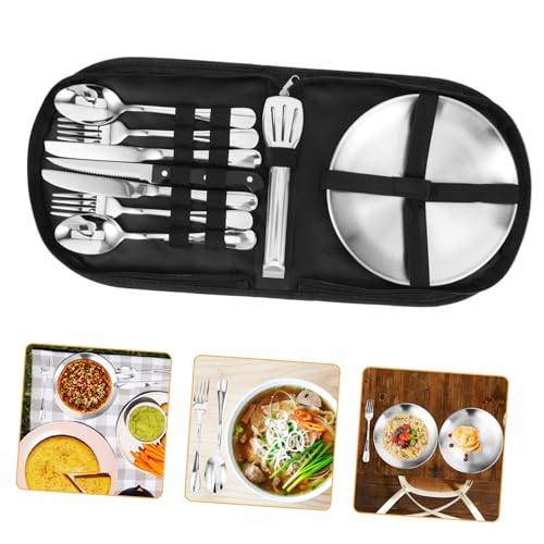 Abaodam 1Set Portable Camping Cutlery Set Stainless Steel Utensil Kit for Picnic Outdoor Dining Compact Storage Bag Lightweight Easy to Carry for Backpacking