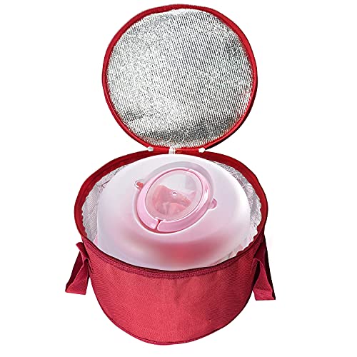 Yalin 2 Pack 12.5X7.8 Inch Round Lunch Bags, Insulated Thermal Pastry and Pie Carrier, Reusable Cake Cooler and Casserole Carrier Bags for Potluck, Picnics Food Delivery (Red Color) - color: Red Color
