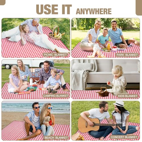G GOOD GAIN Picnic Blankets Outdoor Extra Large - 80"x80" Portable Waterproof Picnic Blanket, Machine Washable 3-Layer Foldable Park Mat with Sandproof Backing for Grass, Hiking, Travel (Red) - color: Red