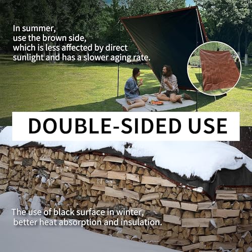 TARPAL Tarp 12x12 Feet Large Tarps Heavy Duty Waterproof 10mil Multipurpose Protective Cover Waterproof,Snow or UV Protection,Durable Reinforced Edges(Brown/Black) - color: Brown/Black, size: 12x12 Feet-Finished size