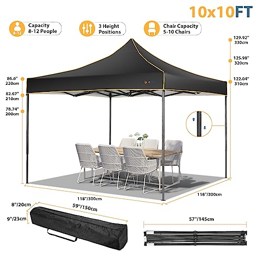 Hoteel Canopy Tent 10x10 Pop up Canopy, Easy Setup Canopy Heavy Duty Gazebo with 4 Sidewalls Waterproof & UPF 50+, Portable Bag, 3 Height Adjustable, Black - color: Black, size: 10x20FT (Upgraded)