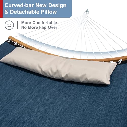 2 Person Hammock with Stand Included, Quick Dry Hammock with Curved Spreader Bars for Outside, Poolside, 450 Lbs Capacity, Dark Blue - color: Zquick Dry-dark Blue