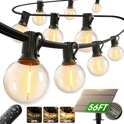 addlon 50FT Solar String Lights Outdoor Waterproof with Remote, G40 Globe Solar Patio Light with 27 LED Shatterproof Bulbs, 3 Modes, Dimmable Hanging for Outside Backyard Party - size: 50FT