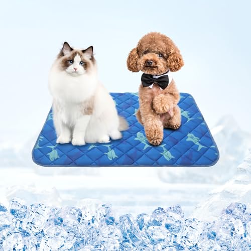 Homimp Dog Cooling Mat,19.5" x 27.5" Thicken Self-Cooling Mat for Dog&Cat,Internal Waterproof& Endothermic,Washable Pet Ice Cool Pad Blanket,Pet Sleeping Pad for Indoor Outdoor in Summer, Non-Toxic - color: Blue Shark, size: Medium 19.5IN x 27.5IN