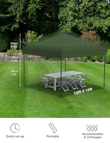 Pop Up Canopy Tent 10x10ft Heavy Duty Waterproof Outdoor Shelter UPF 50+ Sun Protection Easy One-Person Setup Adjustable Height with Wheeled Carry Bag for Patio Garden Beach Camping Green 3m x 3m - color: Green, size: 3M*3M