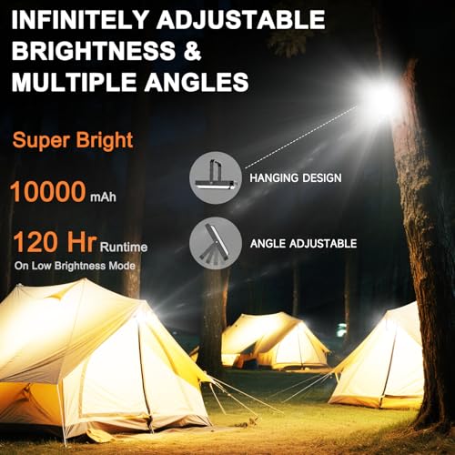 Camping Lantern LED Rechargeable - up to 120+ Hours, 10000mAh Portable Camping Lights with Redlight &12 Light Modes, LCD Display, Dimmable, Waterproof, Camping Lanterns for Power Outages, Hurricane - color: 1PCS