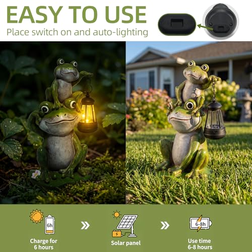 Lyeasw Solar Frog Garden Statues with Lights, Waterproof Outdoor Frog Decor for Patio Porch Yard, Mother’s Day Gardening Gift for Mom, Women & Frog Lovers - color: Frogs