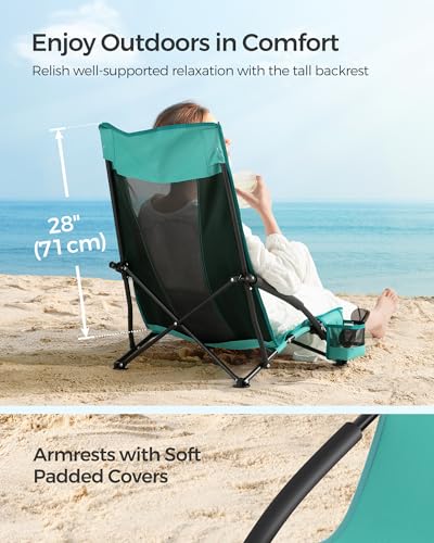 SONGMICS Portable Beach Chair for Adults, Max. Load 330 lb, High Backrest, Cup Holder, Lightweight, Heavy-Duty, Green UGCB061C01 - color: Green, style: 1 Pack