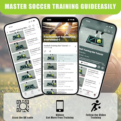 2F22E Soccer Training Mat for Kids & Youth, Non-Slip Silent Footwork Training Equipment with Soccer Bounce Trainer & Socks, Ball Mastery Skills Mat with Instructional Video for Indoor Practice - color: Black-Green