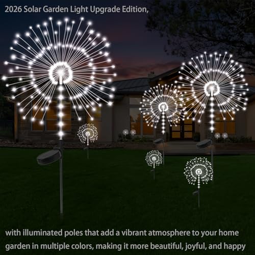 2 Pack 250LED Solar Garden Lights Outdoor, Dual Lighting Modes Firework Lights Solar Powered, Waterproof Twinkle Fairy Light Outside for Yard Patio Pathway Christmas Party Decorative(Cool White) - color: Cool White 02