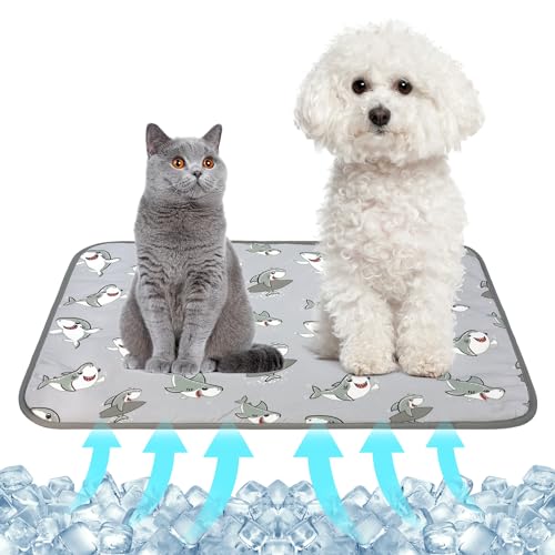 DELIFUR Dog Cooling Mat- Pet Cooling Mat Outdoor for Dogs Self Cooling Pad for Puppy Small Medium Dog Machine Washable (Large, Grey Shark) - color: Grey Shark, size: L: 38.5" x 27.5"