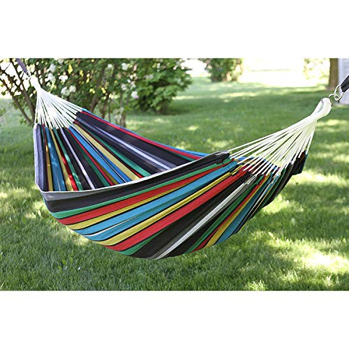 Vivere Brazilian Style Double Outdoor Cotton Hammock with Carry Bag, Cayo Reef - color: Cayo Reef