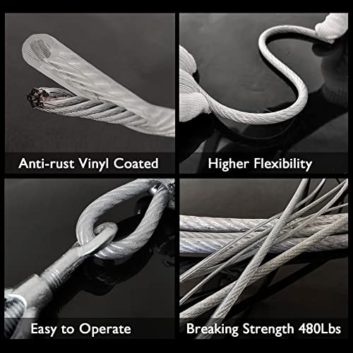 Wire Rope, 48 Ft (12ft x 4) Vinyl Coated Stainless Steel Wire Cable Ropes Hardware Kits for Outdoor Shade Sail Installation, Clothes Line, Picture Hanging Wire,Hanging Lights - size: 4 Pcs Cables Only