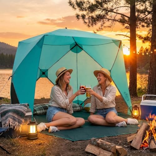Beach Cube Pop Up Beach Tent Portable Shade Sun Shelter UPF50+ UV Protection for 4 Person Expandable Floor for Beach Fishing Hiking Camping – Aqua Color - color: Aqua Color
